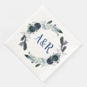 Navy Blue Bouquet Wreath Monogram Paper Napkins Servetten (Hoek)