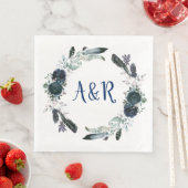 Navy Blue Bouquet Wreath Monogram Paper Napkins Servetten (Insitu)