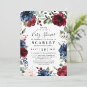 Navy Blue Bourgogne Blush Roze Bloemen Baby shower Kaart (Staand voorkant)