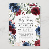 Navy Blue Bourgogne Blush Roze Bloemen Baby shower Kaart (Voorkant / Achterkant)
