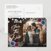 Navy Blue Bourgogne Blush Roze Bloemen Huwelijksfo Briefkaart (Voorkant / Achterkant)