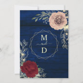 Navy Blue Bourgogne Blush Roze en Gouden Huwelijk Kaart (Achterkant)