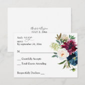 Navy Blue, Bourgogne en White Floral no Meal RSVP (Voorkant / Achterkant)