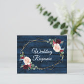 Navy Blue Bourgogne Gold Blush Country Wedding RSV Briefkaart (Staand voorkant)