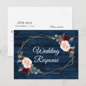 Navy Blue Bourgogne Gold Blush Country Wedding RSV Briefkaart (Voorkant / Achterkant)