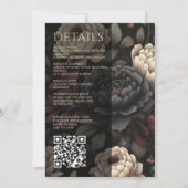 Navy Blue & Bourgogne Moody Bloemen met QR-code Kaart (Achterkant)