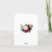 Navy Blue Bourgogne Red Blush Bloemen Kant Dank u Bedankkaart (Achterkant)