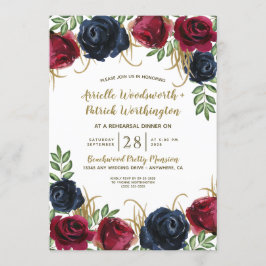 Navy Blue Bourgogne repetitie diner uitnodigingen