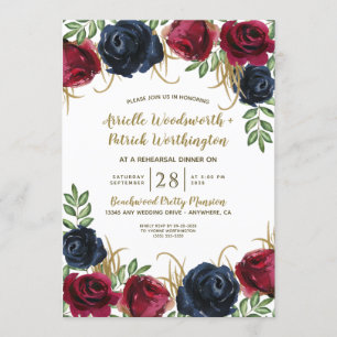 Navy Blue Bourgogne repetitie diner uitnodigingen