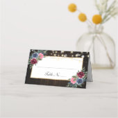 Navy Blue Bourgogne Roze Bloemen Trouwplaats Kaart Plaatskaartje (Voorkant)