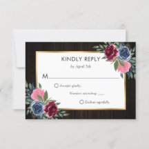 Navy Blue Bourgogne Roze Goud Bloemen Huwelijk