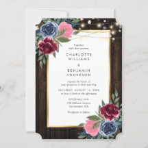 Navy Blue Bourgogne Roze Goud Rustiek Hout Bloemen