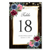 Navy Blue Bourgogne Roze Goud Rustiek Hout Bloemen Kaart (Voorkant)