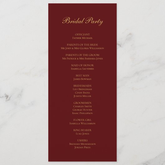 Navy Blue Bourgogne Wedding Programma Programmakaart (Achterkant)