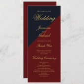 Navy Blue Bourgogne Wedding Programma Programmakaart (Voorkant / Achterkant)