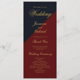 Navy Blue Bourgogne Wedding Programma Programmakaart