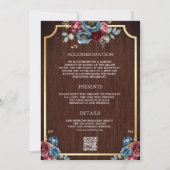 Navy Blue Bourgondië Bloemen Ampersand Hout Huweli Kaart (Achterkant)