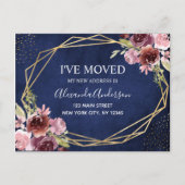 Navy Blue Bourgondië Bloemen Bewegende Aankondigin Aankondigingskaart (Voorkant)