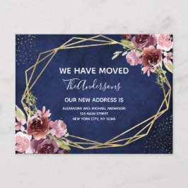 Navy Blue Bourgondië Bloemen Bewegende Aankondigin Aankondigingskaart