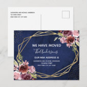 Navy Blue Bourgondië Bloemen Bewegende Aankondigin Aankondigingskaart (Voorkant / Achterkant)