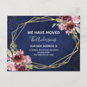 Navy Blue Bourgondië Bloemen Bewegende Aankondigin Aankondigingskaart (Voorkant)