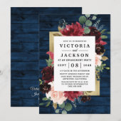 Navy Blue Bourgondië Blush en Gold Engagement Part Kaart (Voorkant / Achterkant)