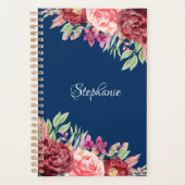 Navy Blue Bourgondië Blush Floral gepersonaliseerd Planner (Voorkant)