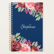 Navy Blue Bourgondië Blush Floral gepersonaliseerd