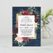 Navy Blue Bourgondië Blush Goud Rustiek Vrijgezell Kaart (Staand voorkant)