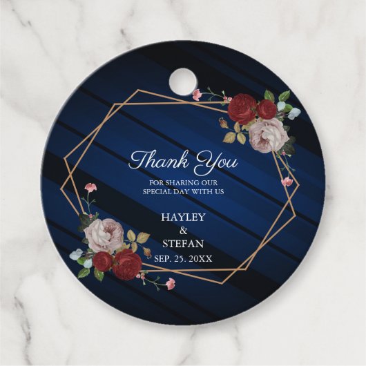 Navy Blue Bourgondië Floral bruiloft dank u Bedankjes Labels (Voorkant)