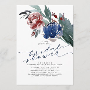 Navy Blue & Bourgondië Floral Elegant Vrijgezellen Kaart