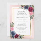 Navy Blue Bourgondië Gold Blush Bloemen Vrijgezell Kaart (Voorkant)