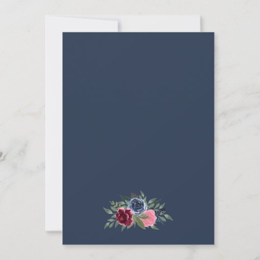 Navy Blue Bourgondië Gold Blush Bloemen Vrijgezell Kaart (Achterkant)