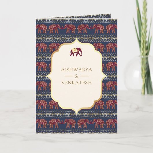 Navy Blue Bourgondië Gold Elephant Indian Wedding (Voorkant)