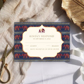 Navy Blue Bourgondië Gold Elephant Indian Wedding RSVP Kaartje