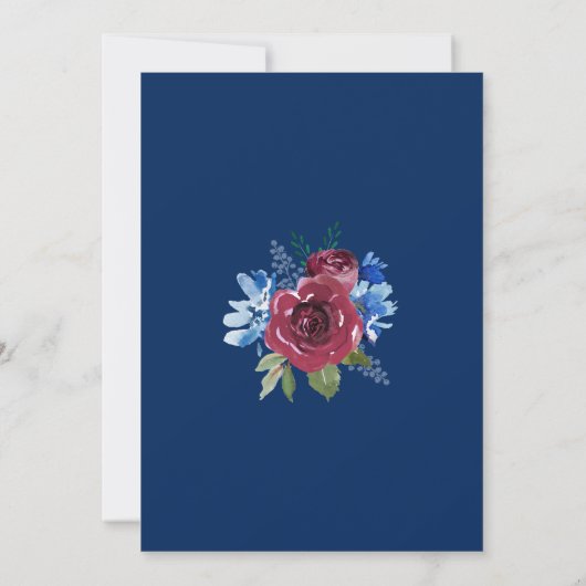Navy Blue Bourgondië Goud Bloemen Vrijgezellenfees Kaart (Achterkant)
