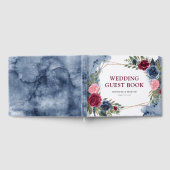 Navy Blue Bourgondië Goud Geometrisch Bloemen Brui Gastenboek (Volledig)