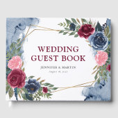 Navy Blue Bourgondië Goud Geometrisch Bloemen Brui Gastenboek (Voorkant)