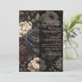 Navy Blue & Bourgondië Moody Bloemen met Details Kaart (Staand voorkant)