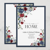 Navy Blue Bourgondië Nieuwe Home Verhuisaankondigi Feestdagenkaart (Voorkant / Achterkant)