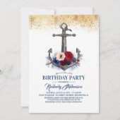 Navy Blue Bourgondische bloemanker nautische verja Kaart (Voorkant)