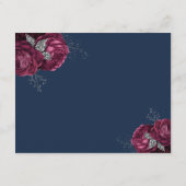Navy Blue Bourgondische Bloemen Bruiloftsreceptie Informatiekaartje (Achterkant)