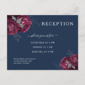 Navy Blue Bourgondische Bloemen Bruiloftsreceptie Informatiekaartje (Voorkant)