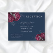 Navy Blue Bourgondische Bloemen Bruiloftsreceptie Informatiekaartje
