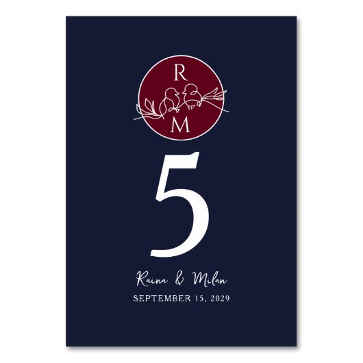 Navy Blue Bourgondische bruiloft Kaart (Voorkant)