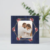 Navy Blue Bourgondische bruiloft uitnodiging met Q (Staand voorkant)