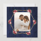 Navy Blue Bourgondische bruiloft uitnodiging met Q (Voorkant)