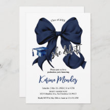 Navy Blue Bow Afstudeerder Uitnodiging