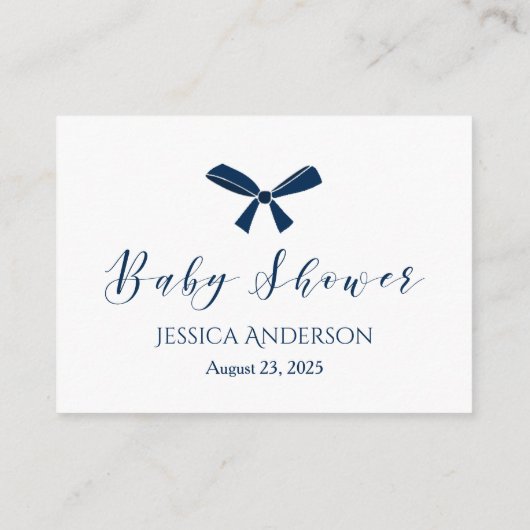 Navy Blue Bow Baby Naam Suggestie Douche Spel Informatiekaartje (Achterkant)