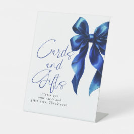 Navy Blue Bow Cards and Gifts Bridal Shower Reclamebord Met Voetstuk